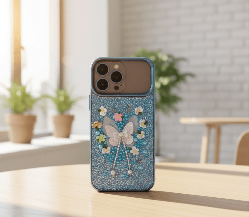 Luxury 3D glitter butterfly phone case for iPhone by ZAMORA MART with sparkling glitter design and protective cover.