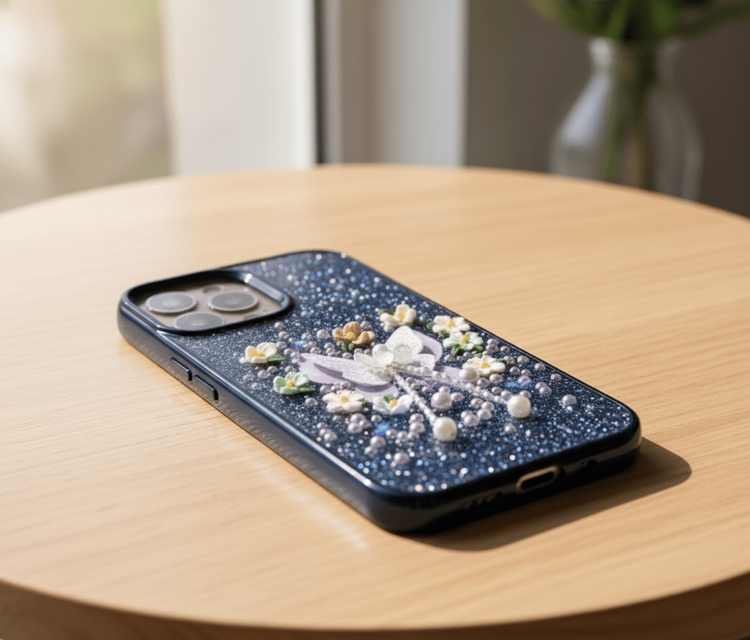 Luxury 3D glitter butterfly phone case for iPhone by ZAMORA MART, featuring sparkling glitter and intricate butterfly design.