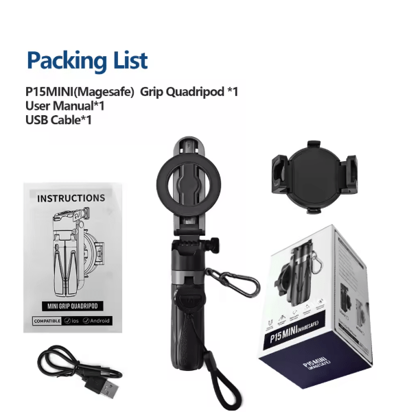 ZAMORA MART mini phone tripod and selfie stick with MagSafe compatibility for stable smartphone photos and selfies.