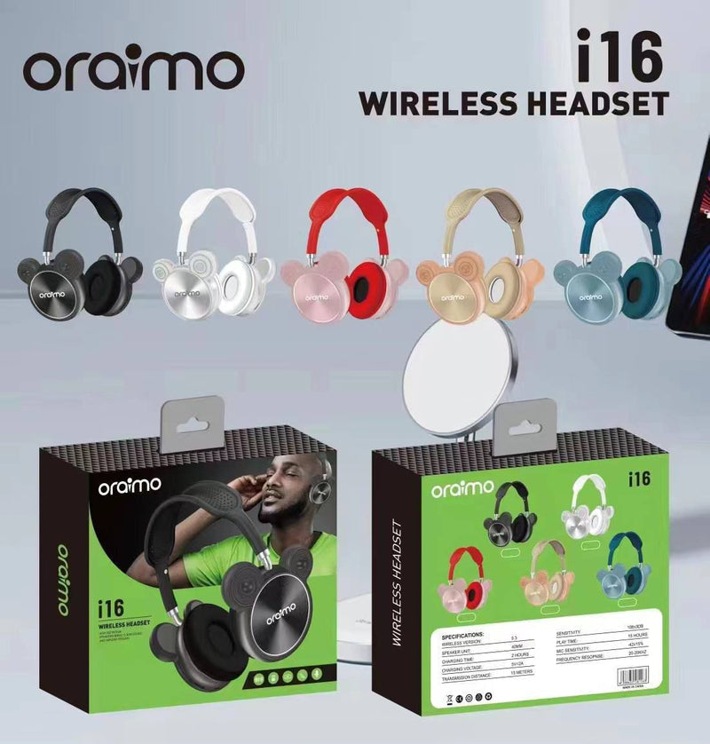 ZAMORA MART Oraimo wireless headset with over-ear design and built-in microphone for clear audio and hands-free calls.