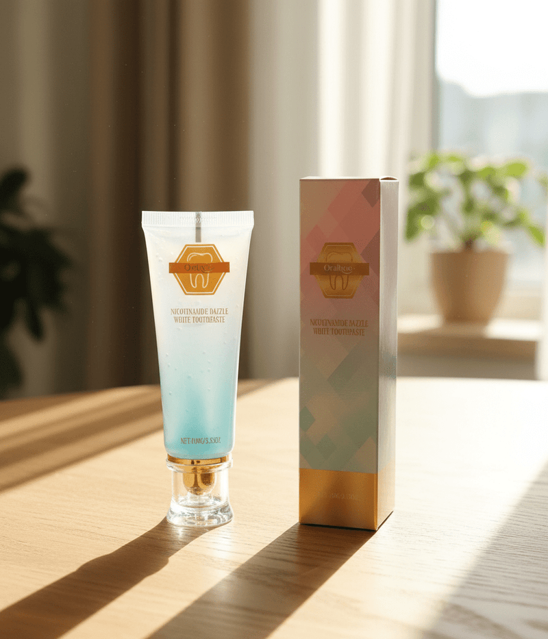 ZAMORA MART Nicotinamide Dazzle White Toothpaste oral tooth gel tube with white and blue packaging.