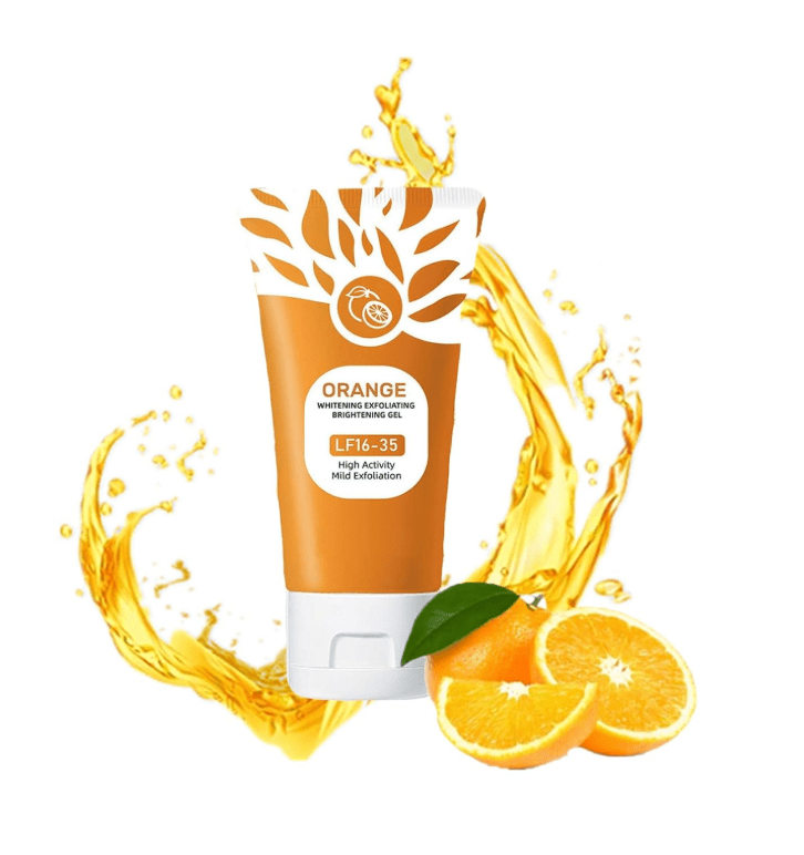ZAMORA MART Brightening Exfoliating Gel in orange tube, gently exfoliating and brightening skin with natural ingredients.