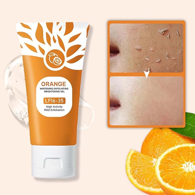 ZAMORA MART brightening exfoliating gel in orange tube, smooth texture, designed for skin brightening and exfoliation.