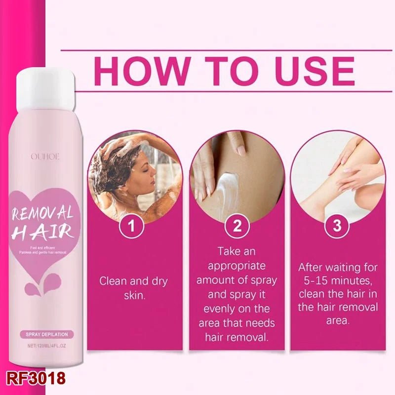 ZAMORA MART hair removal spray bottle, easy-to-use hair removal spray for smooth skin, shown in a close-up image.