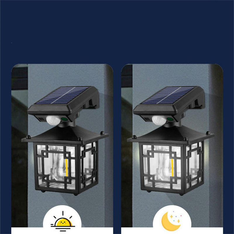 ZAMORA MART outdoor solar sensor light mounted on wall, with integrated solar panel and motion detection sensor for outdoor illumination