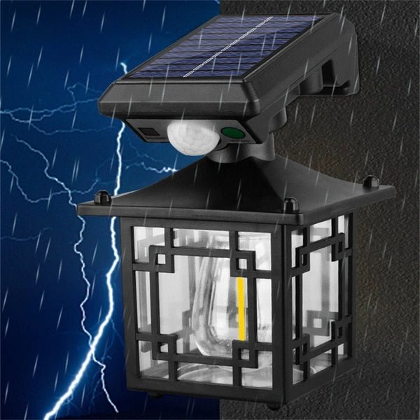 ZAMORA MART outdoor solar sensor light mounted on wall, with LED bulb and solar panel, for outdoor security and illumination