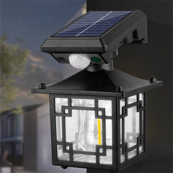 ZAMORA MART outdoor solar sensor light mounted on wall, bright LED sensor light for outdoor security and illumination.