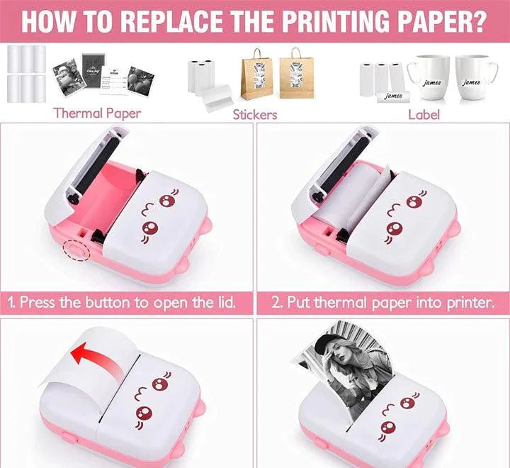 ZAMORA MART portable mini pocket thermal printer for Bluetooth printing, compact and lightweight design.