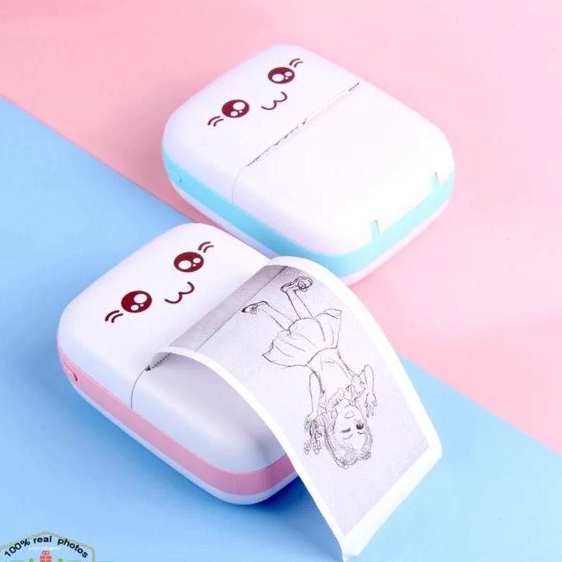 ZAMORA MART portable mini pocket thermal Bluetooth printer showing compact design and paper output for on-the-go printing.