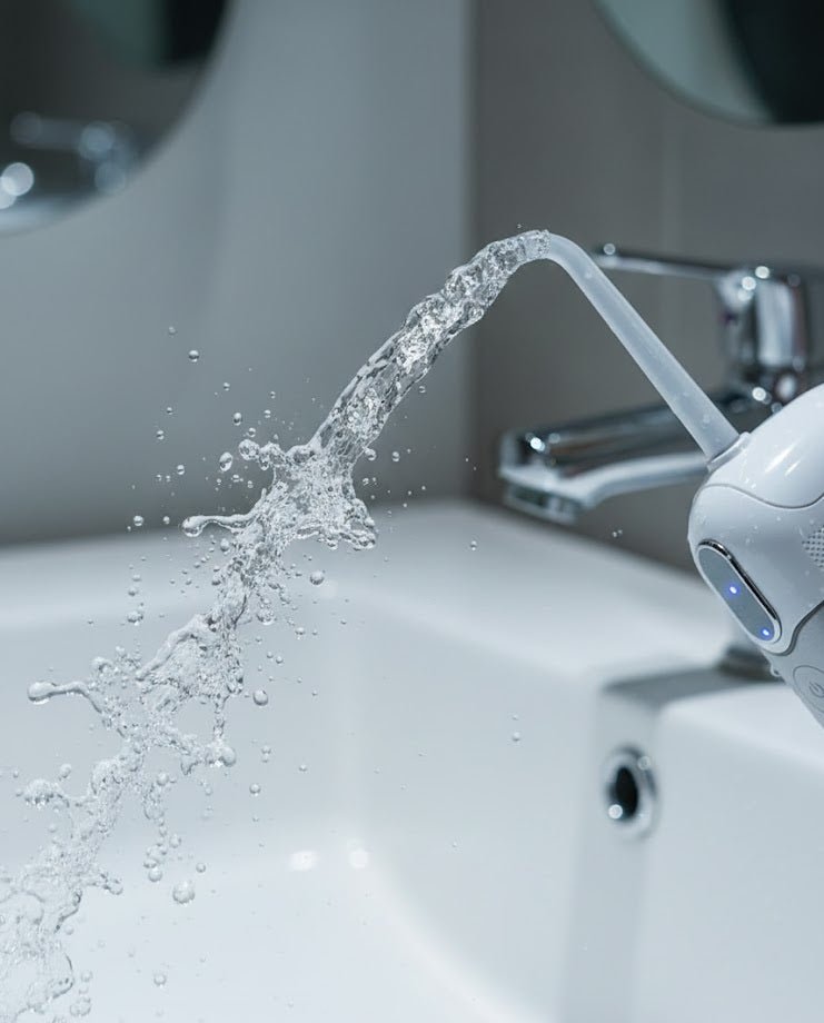 ZAMORA MART portable oral irrigator with water reservoir and nozzle for effective dental cleaning, compact and easy to use.