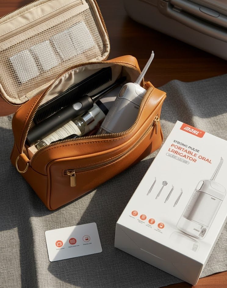 Portable ZAMORA MART oral irrigator showing a handheld device with water nozzle for dental cleaning.