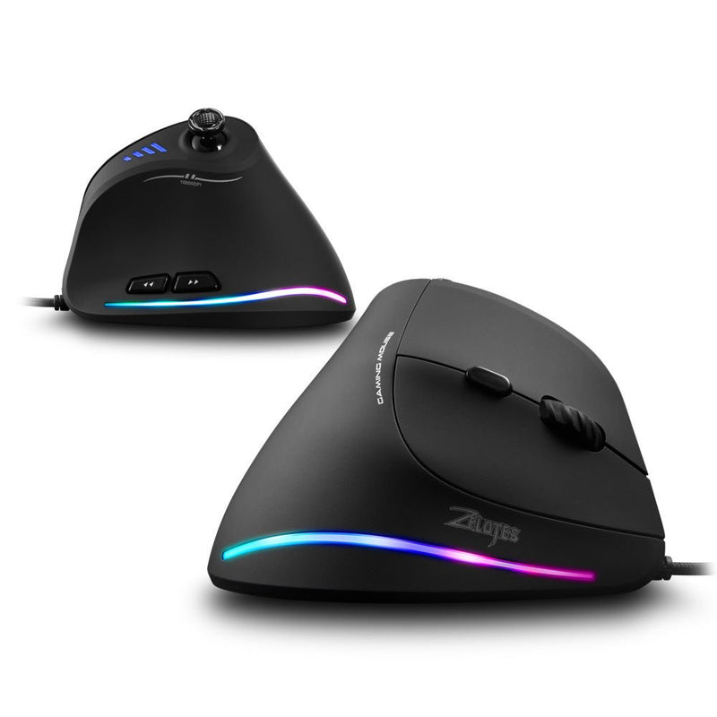 Wired ZAMORA MART programming mouse with vertical ergonomic design and optical sensor for precise control.