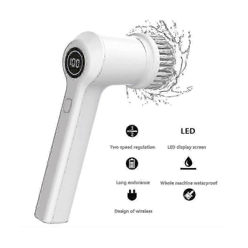 Handheld electric scrubber by ZAMORA MART with a ergonomic handle and cleaning brush for effective scrubbing tasks.