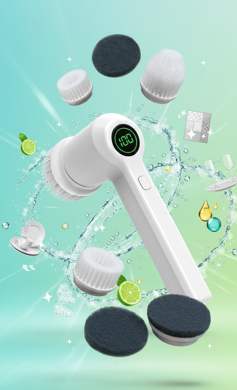 Handheld electric scrubber from ZAMORA MART with a white and blue design, perfect for deep cleaning surfaces.