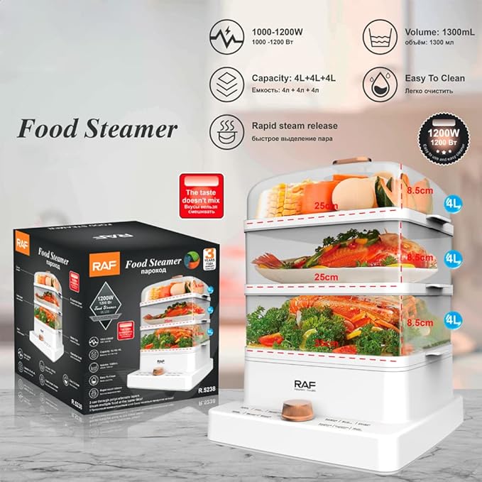 ZAMORA MART RAF food steamer with multiple steaming baskets for healthy cooking and food preparation.