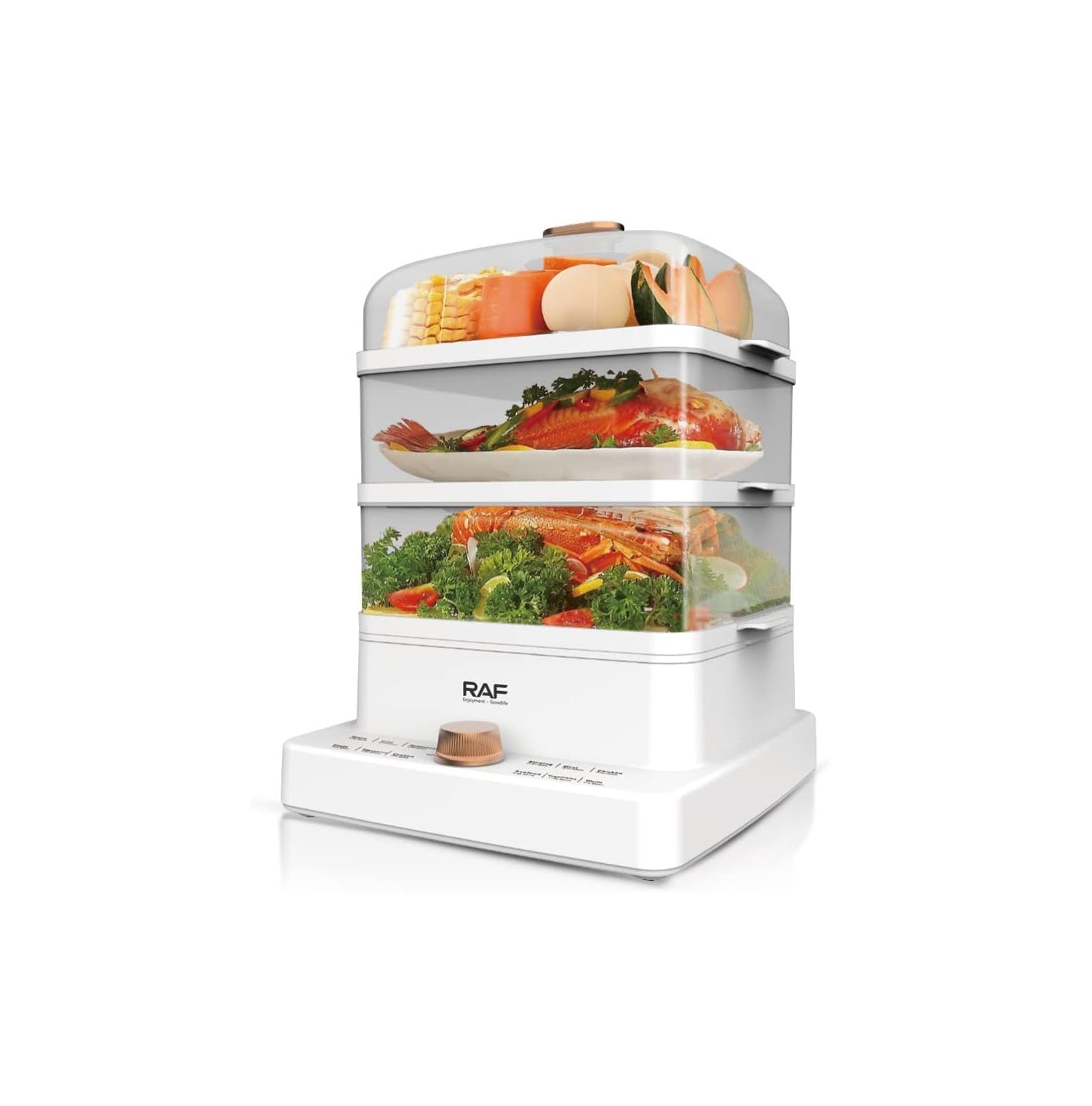 Zamora Mart RAF food steamer with multiple steaming trays and digital control panel for healthy cooking.