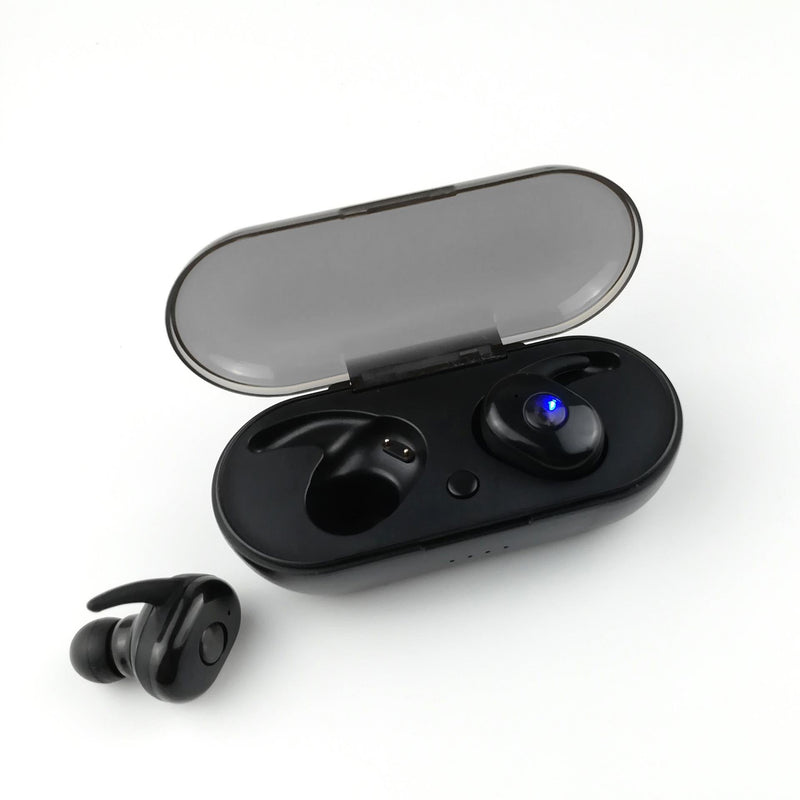 Realme true wireless earbuds with compact charging case, black color, and in-ear design for wireless listening.