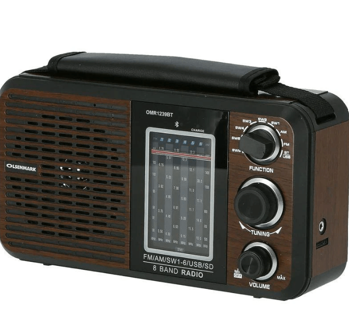 ZAMORA MART rechargeable radio with digital display and built-in antenna, portable device for AM/FM radio listening.