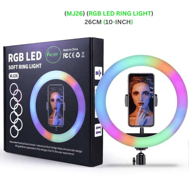 ZAMORA MART RGB LED soft ring light showing a circular light with adjustable brightness for photography and video.