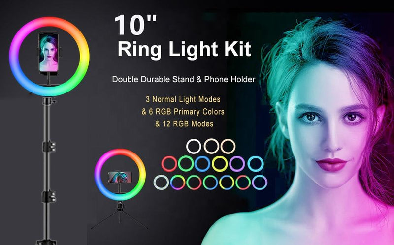 ZAMORA MART RGB LED soft ring light showing a circular light with adjustable brightness for photography and videography.
