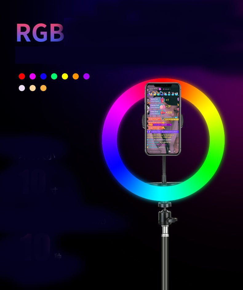 RGB LED soft ring light by ZAMORA MART, showcasing adjustable brightness and color settings for professional photography and video.