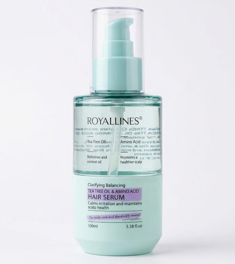 ZAMORA MART Tea Tree Oil & Hair Serum in a clear bottle, featuring a dropper cap and labeled as a hair oil with tea tree extract.