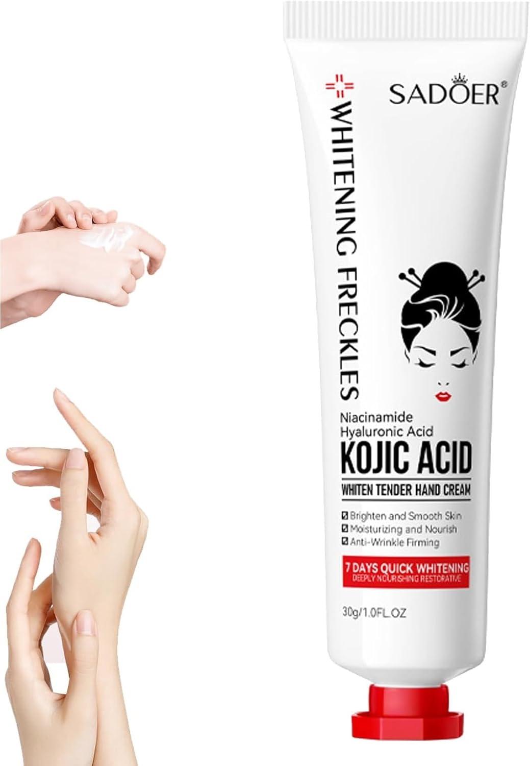ZAMORA MART Kojic Acid Hand Cream in a tube, showing smooth, creamy texture suitable for skin brightening and hydration.