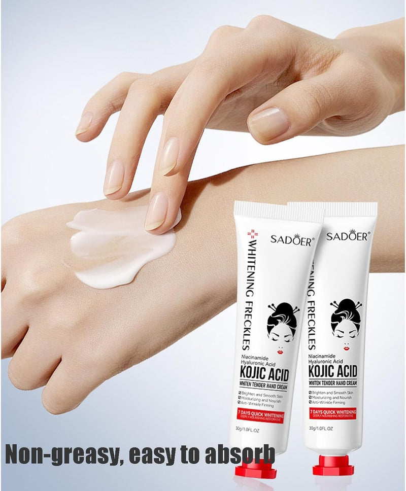 ZAMORA MART Kojic Acid Hand Cream tube with white and purple packaging, designed for skin brightening and moisturizing.
