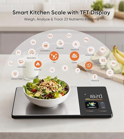 ZAMORA MART smart kitchen scale with digital display and sleek design for accurate food and ingredient measurements.