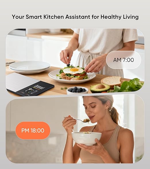 Zamora Mart smart kitchen scale with digital display and stainless steel surface for accurate food measurement