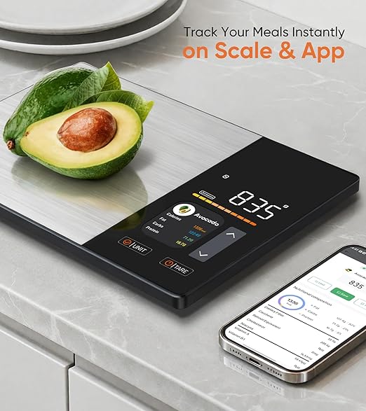 ZAMORA MART smart kitchen scale with digital display and sleek design for accurate food and ingredient measurements.