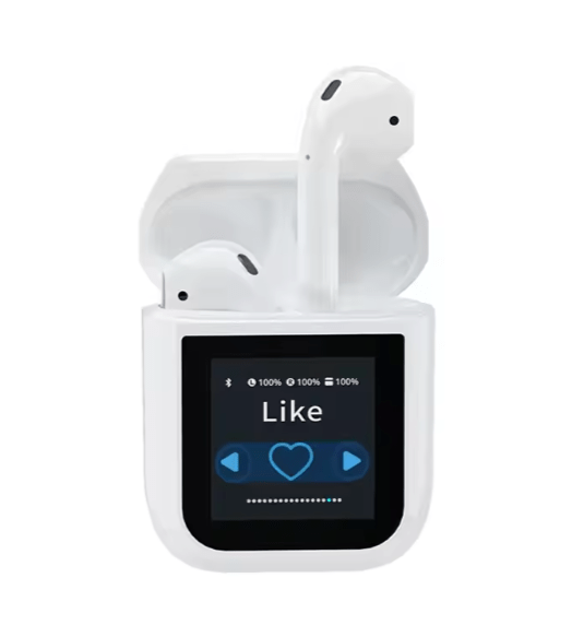 ZAMORA MART Smart LED Display Earbuds with sleek design and visible LED screen for charging and connectivity indicators.