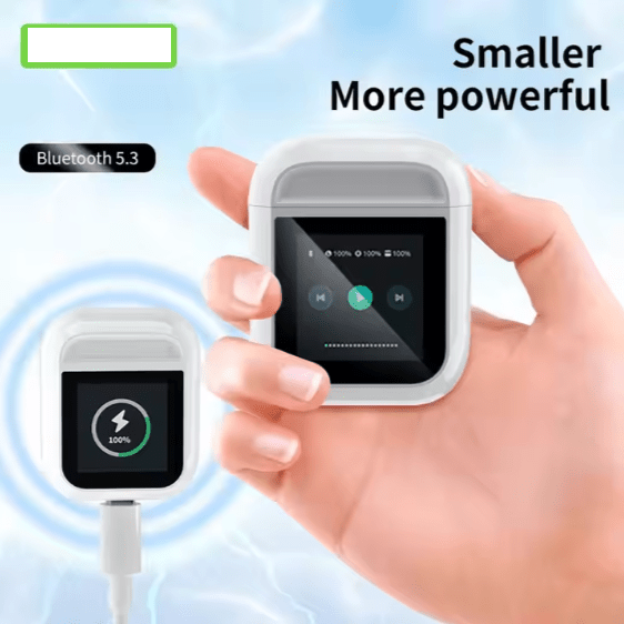 ZAMORA MART Smart LED Display Earbuds with sleek black design and illuminated LED display on each wireless earbud