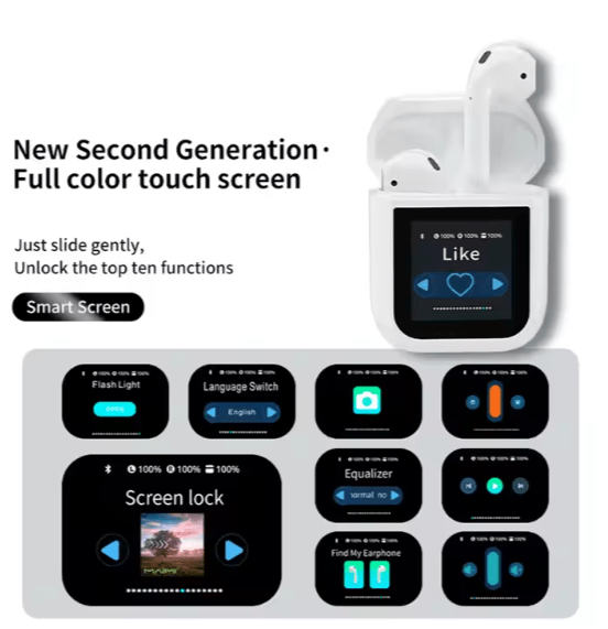ZAMORA MART Smart LED Display Earbuds with sleek design and illuminated charging case, wireless Bluetooth earbuds for music and calls.