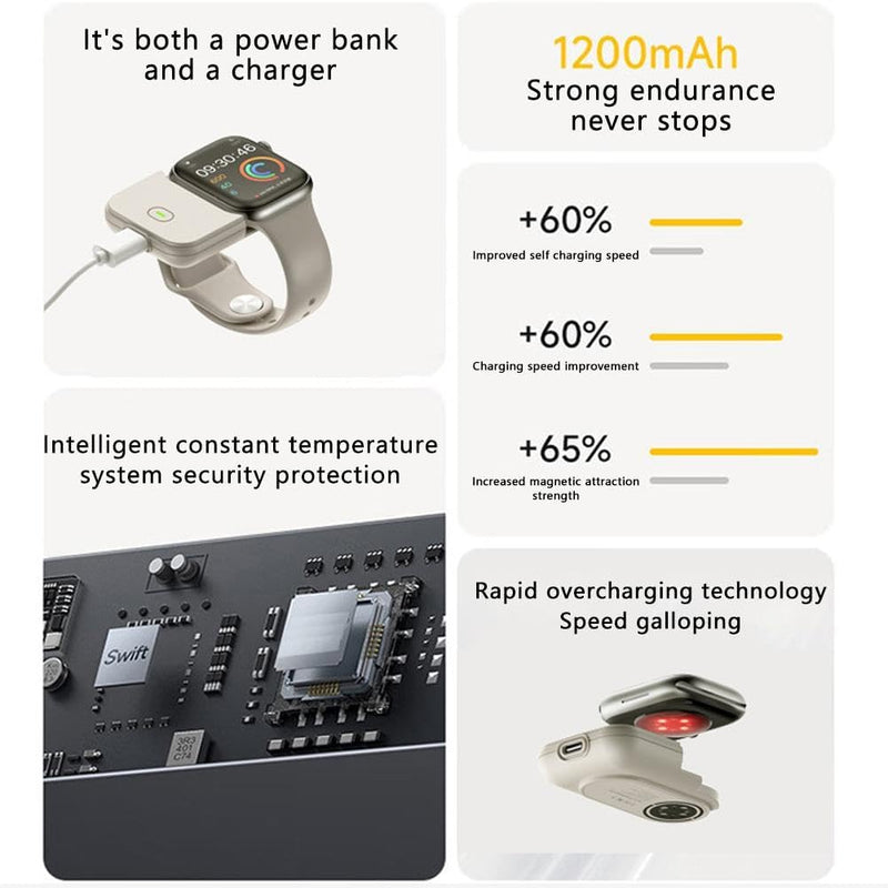 ZAMORA MART smart watch power bank featuring a compact design and integrated charging port for portable device power.