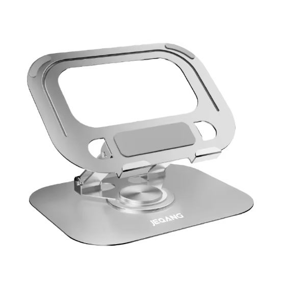 Aluminum ZAMORA MART laptop and tablet stand with adjustable height and ergonomic design for improved workspace.