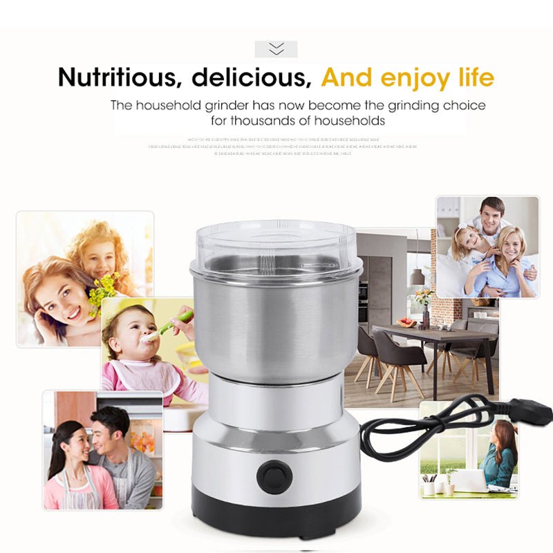 Stainless steel electric grinder by ZAMORA MART with a sleek, modern design for efficient grinding tasks.