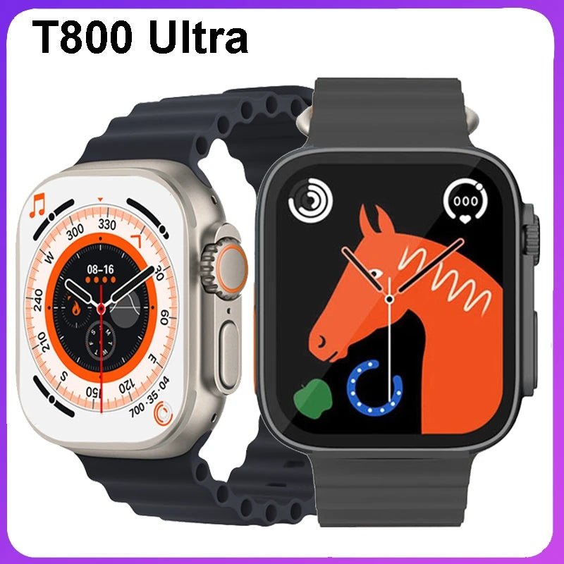 ZAMORA MART T800 Smartwatch with 1.99-inch display, black wristband, and digital screen showing time and app icons.