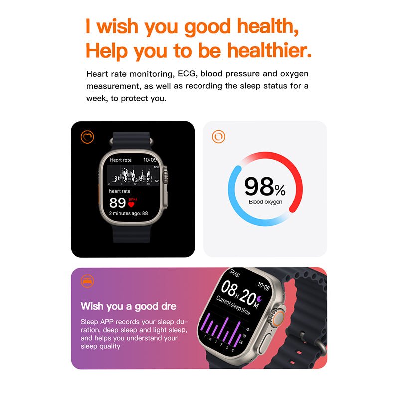 ZAMORA MART T800 Smartwatch with 1.99-inch display, black band, digital watch face, and fitness tracking features.