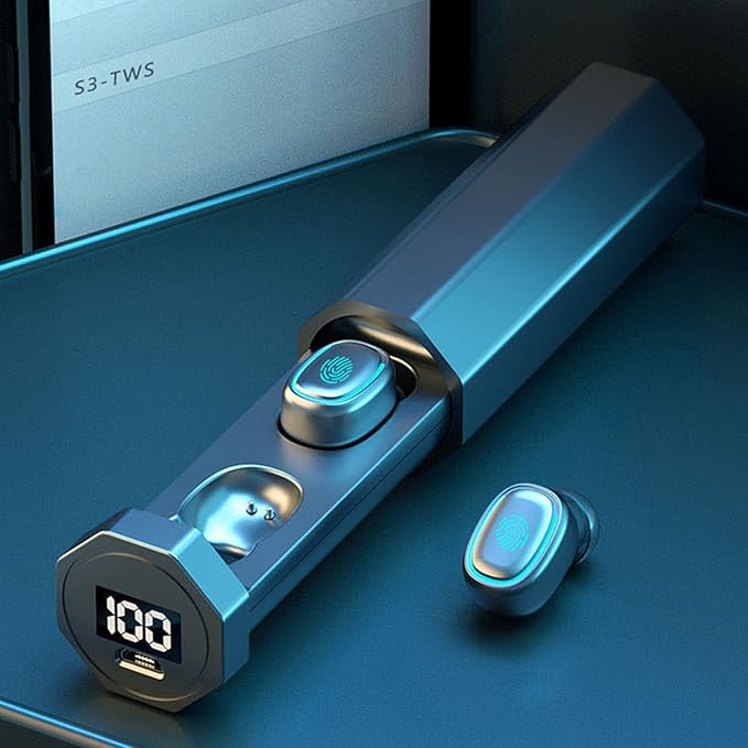 ZAMORA MART wireless digital earbuds with LED display, compact design, and in-ear fit for high-quality sound.