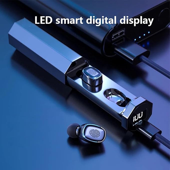 ZAMORA MART wireless digital earbuds with display, compact true-wireless earbuds in black with LED screen showing battery status