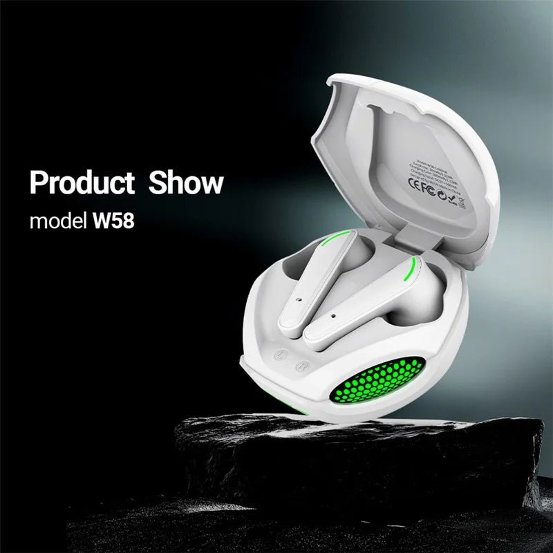 ZAMORA MART TWS wireless gaming headset with over-ear design, microphone, and sleek black finish for immersive gaming audio.