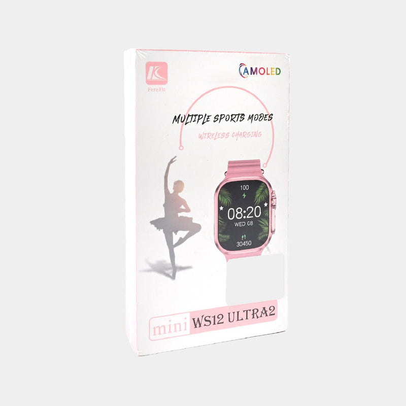 ZAMORA MART Ultra2 Mini AMOLED Smartwatch displaying digital time, fitness tracking icons, and sleek black watch face.