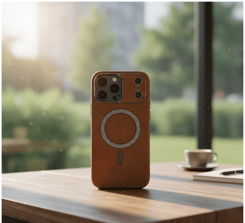 Vintage leather iPhone case by ZAMORA MART, magnetic MagSafe cover with a classic design and durable leather material.
