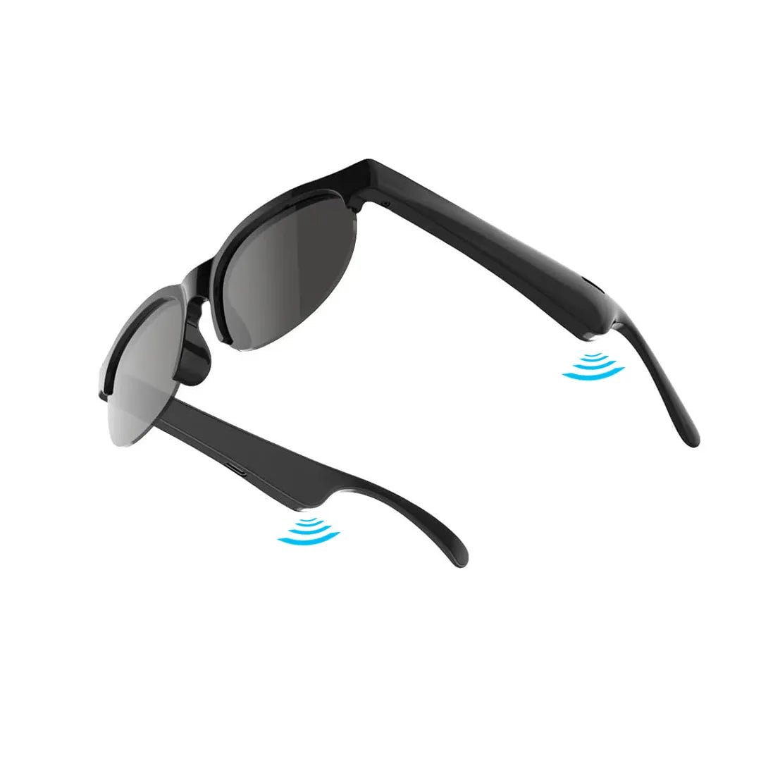Wireless headset glasses by ZAMORA MART with sleek design, featuring built-in audio components and transparent frame.