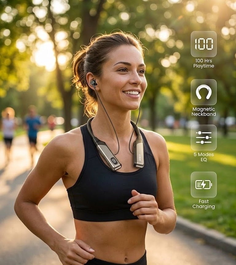 ZAMORA MART magnetic neckband wireless earphones with in-ear design and flexible neckband for comfortable listening.