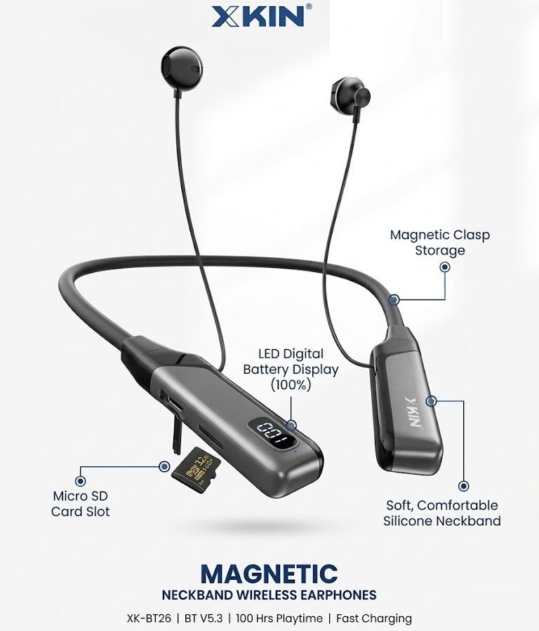 ZAMORA MART magnetic neckband wireless earphones with in-ear design and flexible neckband for comfortable listening.